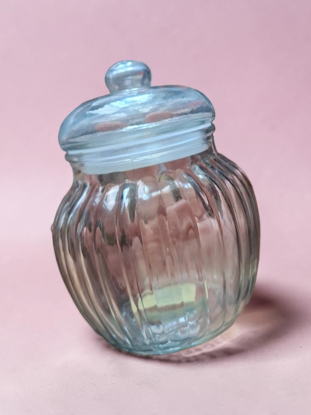 Source Unknown Light Blue Ribbed Glass Canister Jar